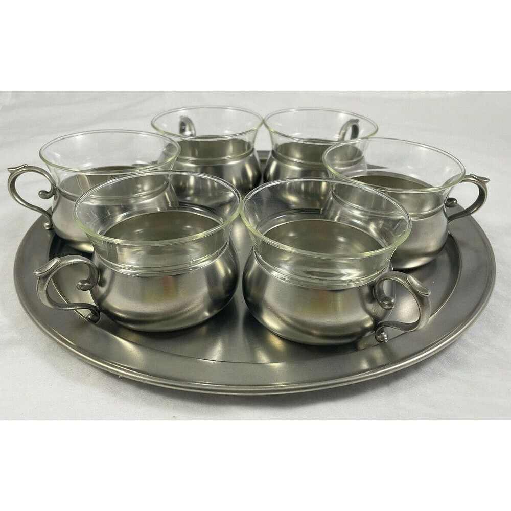 Frieling Zinn Pewter Set Tray +6 Cups Schott Germany RARE